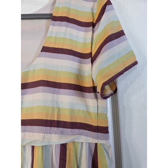 Madewell Striped Grungy Rainbow Pastel Viscose Babydoll Mini Dress, Size 4 - Picture 10 of 12